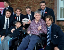 Oxford unversity rugby players with residents at Agnes Court