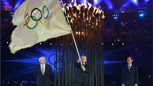 International committee president Jacques Rogge hands over the Olympic Flag to the Mayor of Rio de Janeiro
