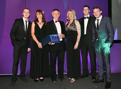 The team from Coverage Care won the Care Business of the Year award. From left Darren Jefferies, Coverage Care finance director Cathy Still, chief exective David Coull, director of operations Beverley Aldridge, with John Merry of sponsors Lanyon Bowdler and Matt Littler