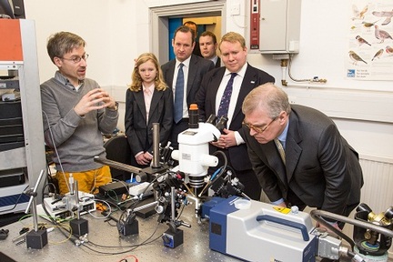 Prince Andrew meets Dr Joerg Albert, whose fruit fly project is funded by Action on Hearing Loss