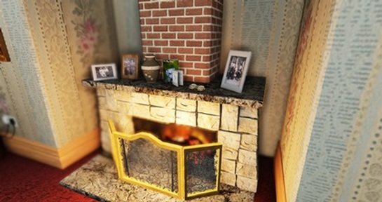 The game is based around a fireplace in a room resembling a living room.