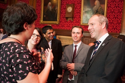 The new disabilities minister, Justin Tomlinson, speaking to campaigners
