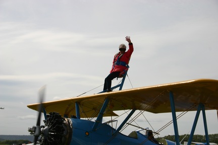 Jean Humphreys embracing the wing walk experience