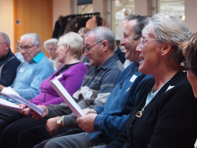 Pre-show sing-along at the Tea Cosy Memory Café