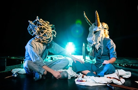 Credit: Photograph by Richard Davenport.   Performers Tim Grayburn and Bryony Kimmings in ‘Fake it ‘til you Make it’