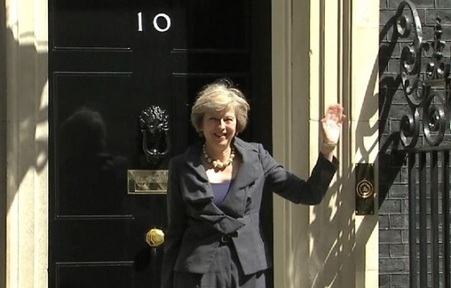 Theresa May outside her new home before becoming  Britain's Prime Minister on 13 July