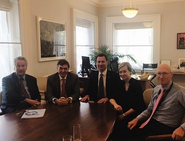 Government's health team L-R: David Mowat, minister of state Philip Dunne,  health secretary Jeremy Hunt, Nicola Blackwood and Lord Prior of Brampton.