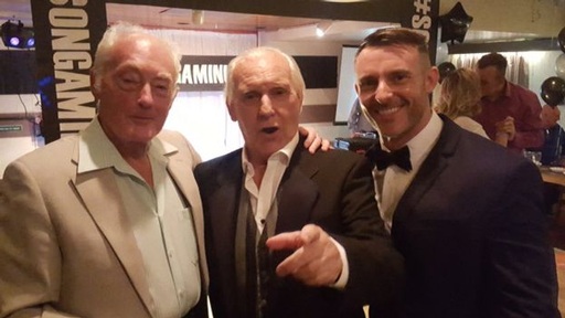 Ted (centre) with family friend Andy McKenzie (left) and his son Simon at Ted's 80th birthday party