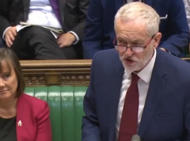 Labour leader Jeremy Corbyn during PMQs on 19 October