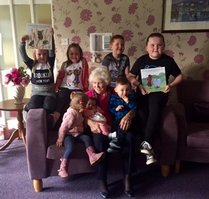 Joan Porter and her great-grandchildren