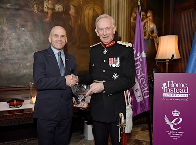 Martin Jones, managing director of Home Instead Senior Care receiving the award from Lord Lieutenant David Briggs
