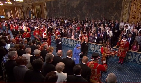 The Queen minutes before her speech on 21 June enters the House of Lords at the State Opening of Parliament Credit: BBC