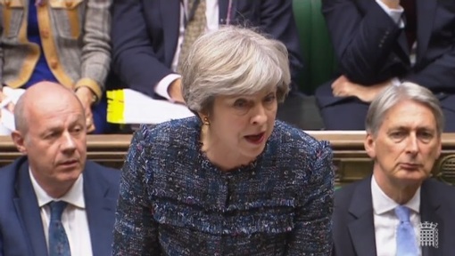 Theresa May during PMQs on 13 September  Credit: Parliament TV