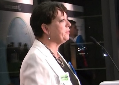 Care minister Jackie Doyle-Price making speech after securing her 2017 election result