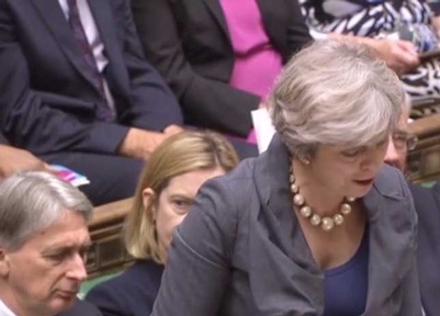 Philip Hammond and Theresa May during PMQs on 11 October Credit: Parliament TV