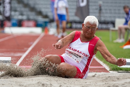 Credit: Alex Rotas Photography - Denmark's Rosa Pederson, 87, winning the women's long jump, clearing 2.72m