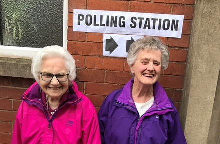 Ursula and Marjorie at the polling station. Credit: Ursula Shepherd
