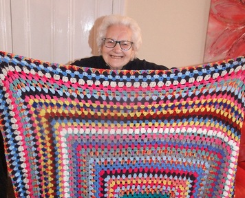 With her coveted crochet work. Credit: Ursula Shepherd