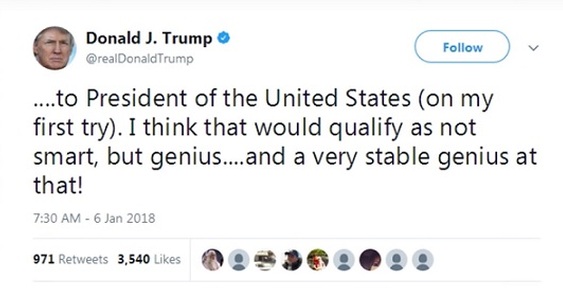 Another tweet sees Trump call himself 'a very stable genius'
