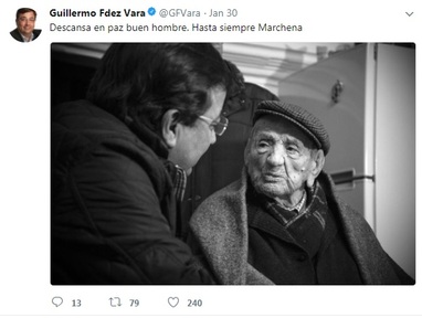 Twitter tribute: Francisco Nunez Olivera with Guillermo Fdez Vara, Extramadura region's president Credit: Twitter