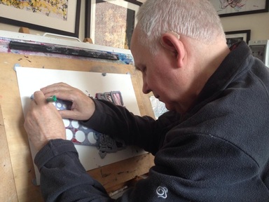 Arthur Ellis drawing using stencils