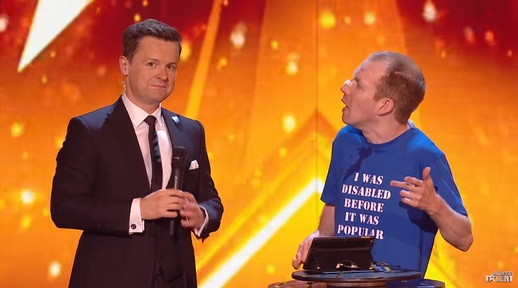 BGT presenter Dec Donnelly telling Lee Ridley he is the winner of BGT