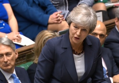 Theresa May speaking during PMQs on 17 October. Credit: Parliament TV.