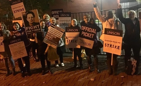 Home care workers part of mass walkout in Glasgow on 23 October. Credit: UNISON.