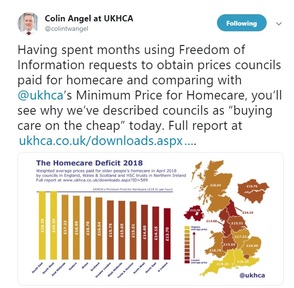 UKHCA policy director Colin Angel tweets about report's findings. Credit: Twitter