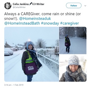 Tweet by care firm Home Instead shows care worker on call  @homeinsteadUK