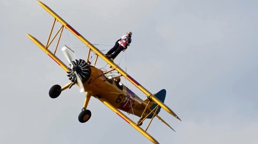Betty Bromage during her 3rd wingwalk last year.      Credit: Abbeyfield Society