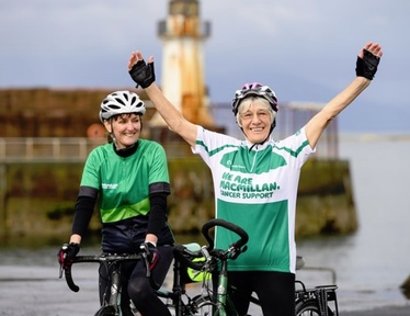 Left to right: Cyclist Heather Curley will cycle route  with Mavis Paterson. Credit: Macmillan Cancer Support.