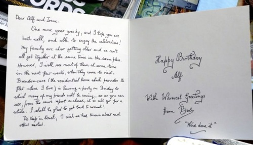 Alf Smith's letter from England's oldest man 111 year old Bob Weighton.