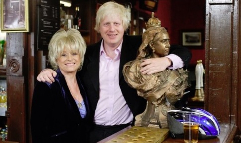 Dame Barbara Windsor with Boris Johnson on the set of EastEnders in 2009. Credit: BBC