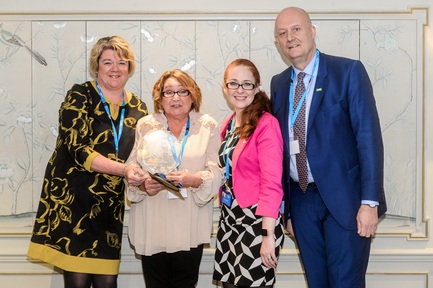 Left to right: Paula Spriggs, director of Business Development and Network Growth at Bluebird Care, Linda Harvey, carer of the year, Hannah Banfield, marketing director at Bluebird Care and Martin Green, chief executive of Care England.