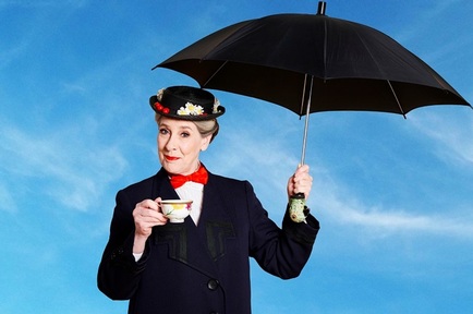 Phyllis Logan dressed as famous nanny, Mary Poppins. Credit: Dementia UK.