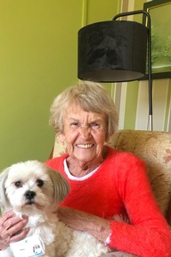 Visiting Angels' care dog Mikey with Margaret who receives home care