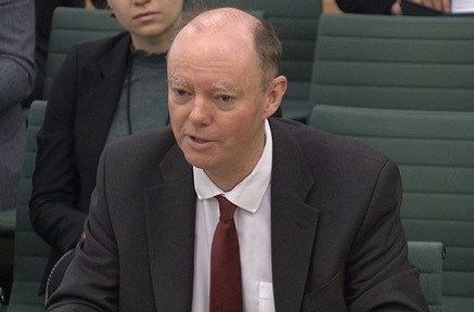 Professor Chris Whitty responding to questions from MPs on the Health and Social Care committee  5 March. Credit: Parliament TV.