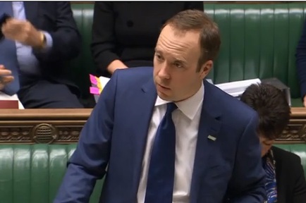 Health secretary Matt Hancock. Credit: Parliament TV.