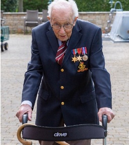 Captain Tom Moore walking for the NHS.  Credit:@captaintommoore