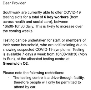 Letter to care provider dated 15 April.
