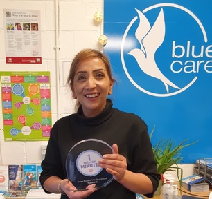 Bluebird care worker Nassrat Bi with her Dame Barbara Windsor Award. Credit: Bluebird Care