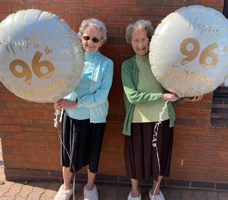 Doris and Lilian celebrating their 96th birthday last June. Credit: Lilian Cox and Doris Hobday.