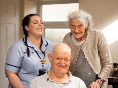 Respectful Care's home care worker Jade with home cade clients Joyce and Brian.