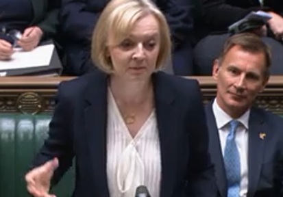Prime Minister Liz Truss during PMQs on 19 October. Credit: Parliament TV